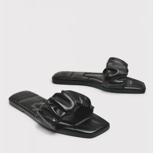 Black Leather Slide Sandals